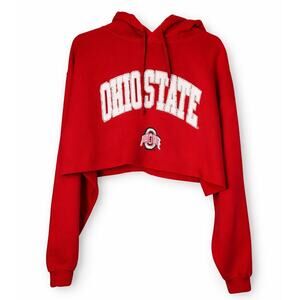 Ohio State Cropped Hoodie Rhinestone Logo Red Buckeyes Sweatshirt Reebok Womens